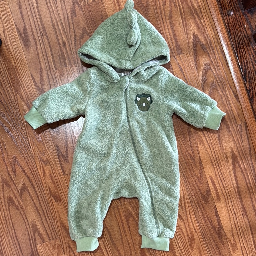 Tahari Light Green Dino Hooded Fleece One-Piece